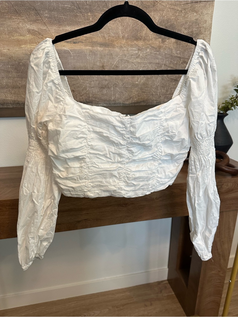 Beige Botany sold at Anthropologie White ruched long sleeve top size L